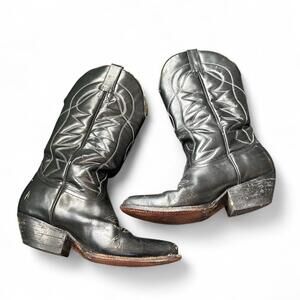 Vintage Black Leather Western Cowboy Boots Size 6.5